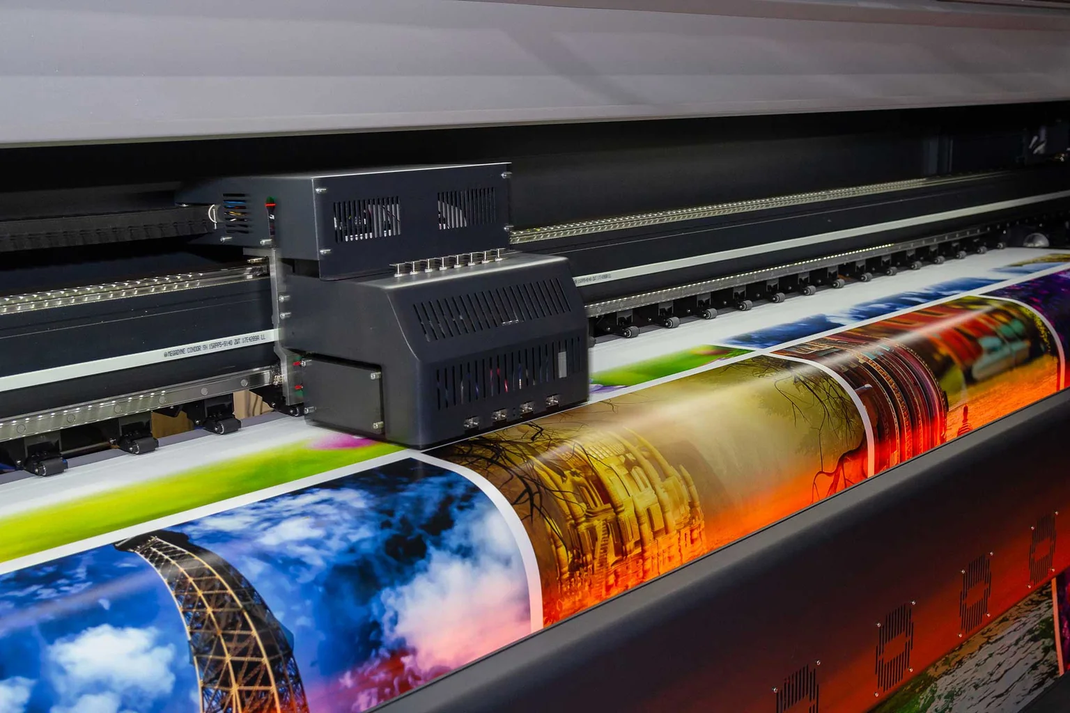 Large-format printer producing colourful branded material